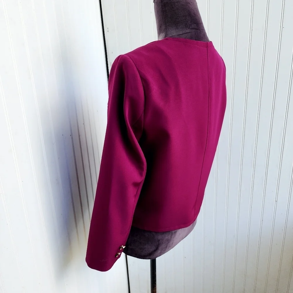 INC International Concepts Magenta Pink Blazer Women Gold Button 3/4 Sleeve S